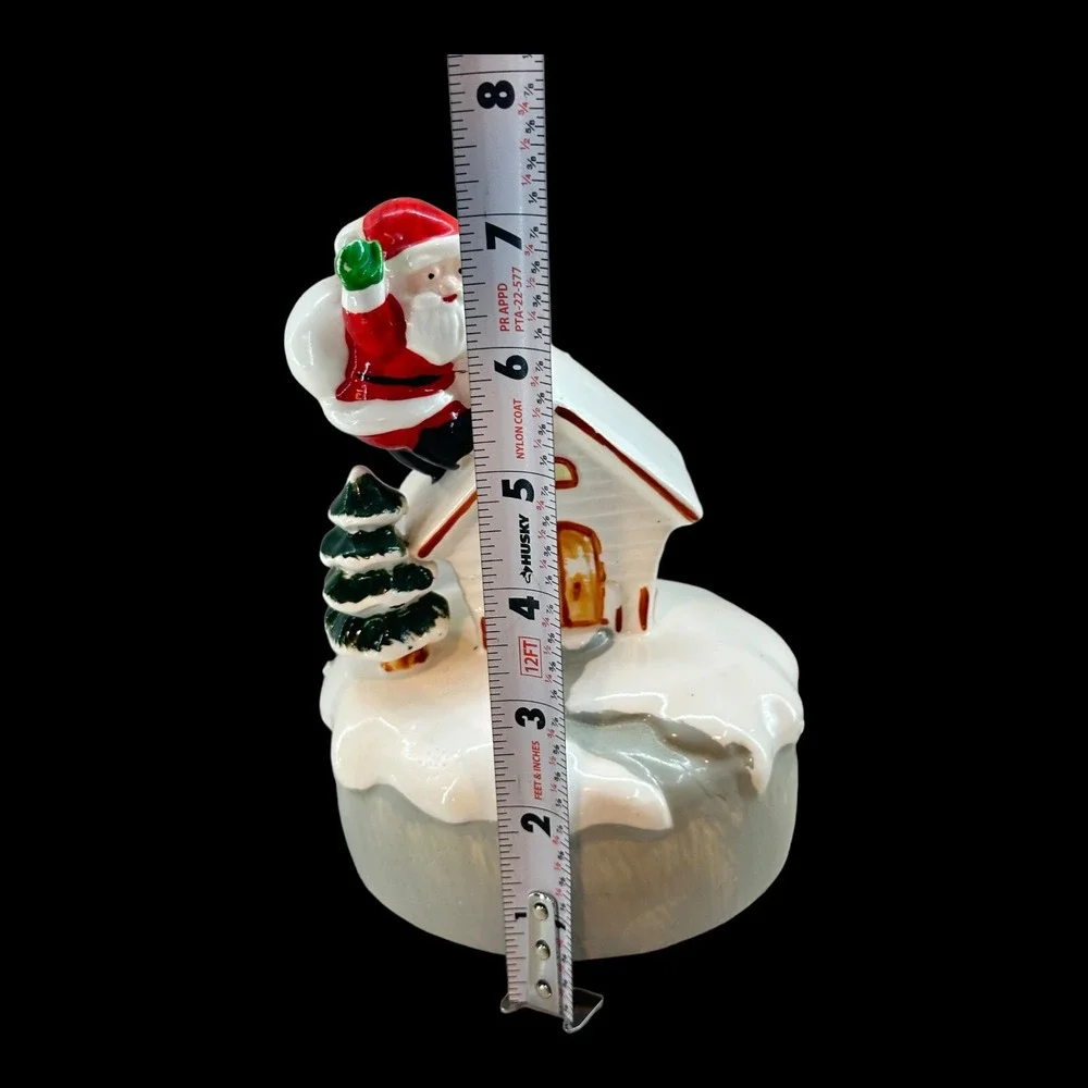 1970s Ceramic Music Box Santa Claus Is Coming to Town Rooftop XmasTaiwan Vintage
